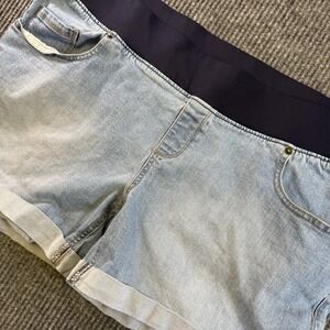 Great Expectations Maternity Denim Shorts Womens XL 16-18 Blue Stretch Cuffed